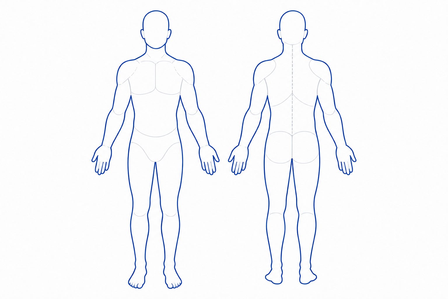 Front and back body-area guide used by the VA Disability Rating Navigator